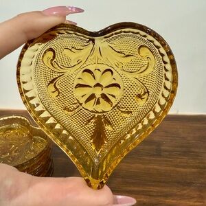Indiana Glass Tiara Amber Glass Heart Shaped Trinket Dish Nut, Jam, Candy Bowl
